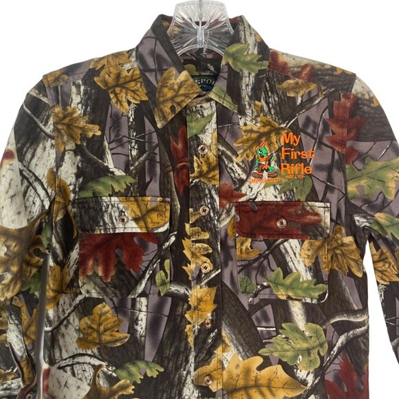 Master Sportsman Button Front Camo Hunting Shirt Boys Small My First Rifle - Picture 3 of 9